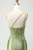 Sparkly Green Long Corset Mermaid Prom Dress with Slit