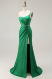 Sparkly Dark Green Mermaid Long Prom Dress with Slit