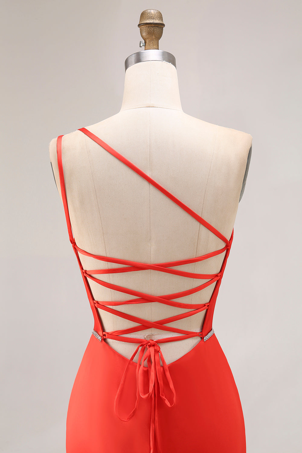 Orange One Shoulder Ruched Mermaid Long Prom Dress with Slit