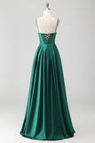 Sparkly Dark Green Long Corset Prom Dress with Rhinestones