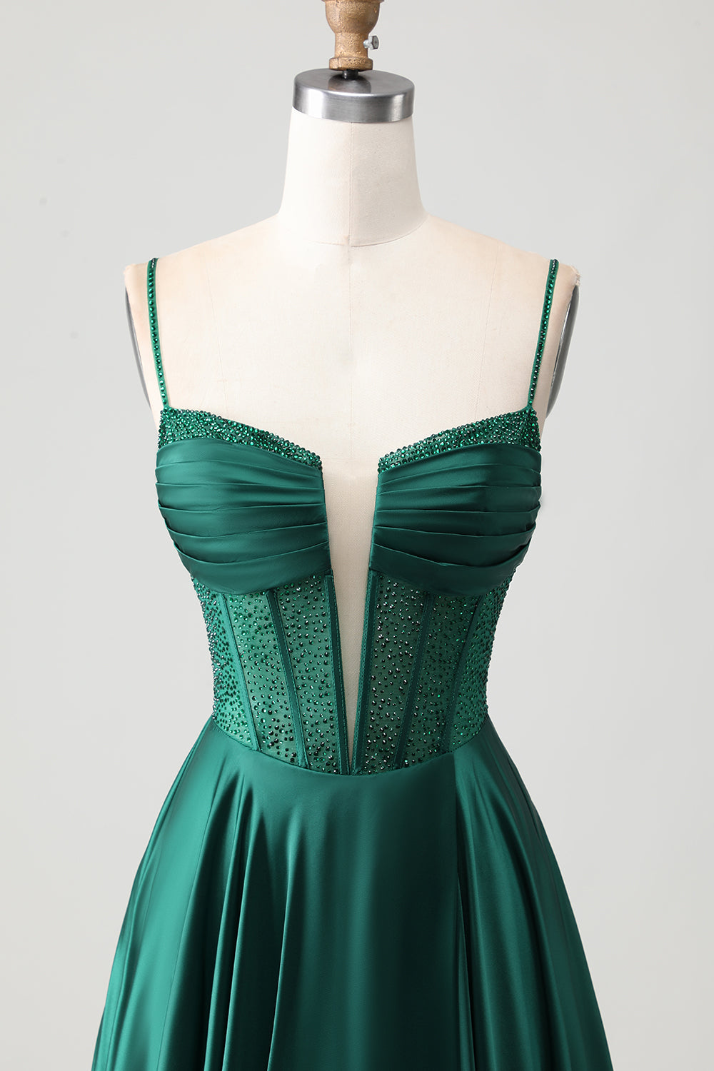 Sparkly Dark Green Long Corset Prom Dress with Rhinestones
