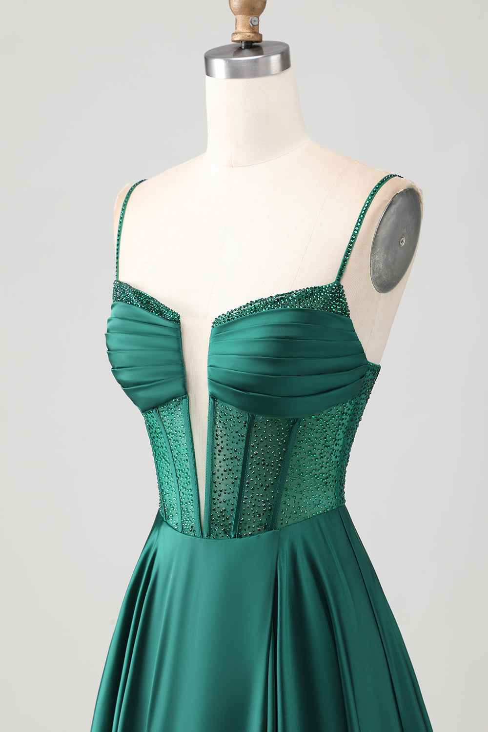 Sparkly Dark Green Long Corset Prom Dress with Rhinestones