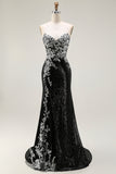 Sparkly Black Silver Sequin Strapless Mermaid Long Prom Dress