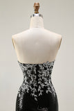 Sparkly Black Silver Sequin Strapless Mermaid Long Prom Dress