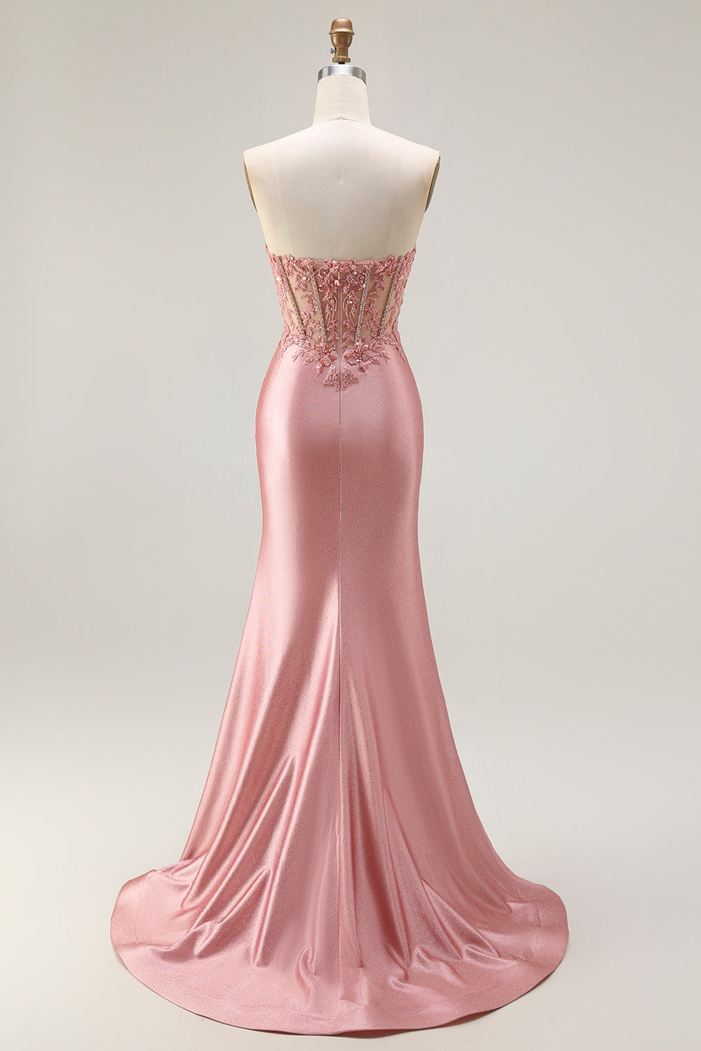 Sparkly Blush Mermaid Corset Long Prom Dress with Slit