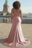 Plus Size Sparkly Blush Mermaid Corset Long Prom Dress with Slit