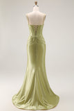 Sparkly Green Mermaid Corset Spaghetti Straps Long Prom Dress