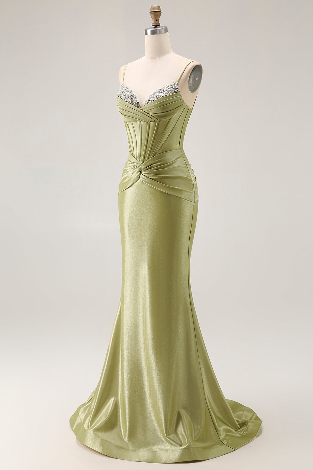 Sparkly Green Mermaid Corset Spaghetti Straps Long Prom Dress