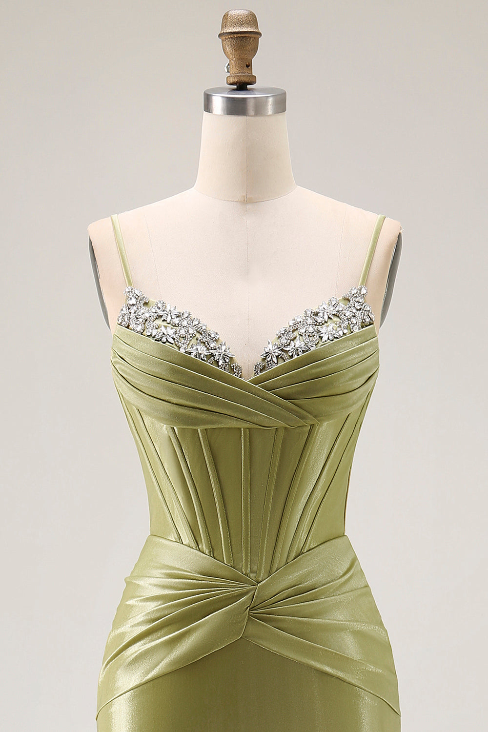 Sparkly Green Mermaid Corset Spaghetti Straps Long Prom Dress