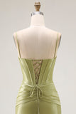 Sparkly Green Mermaid Corset Spaghetti Straps Long Prom Dress