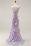 Sparkly Lilac Mermaid Corset Long Prom Dress with Slit