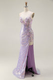 Sparkly Lilac Mermaid Corset Long Prom Dress with Slit