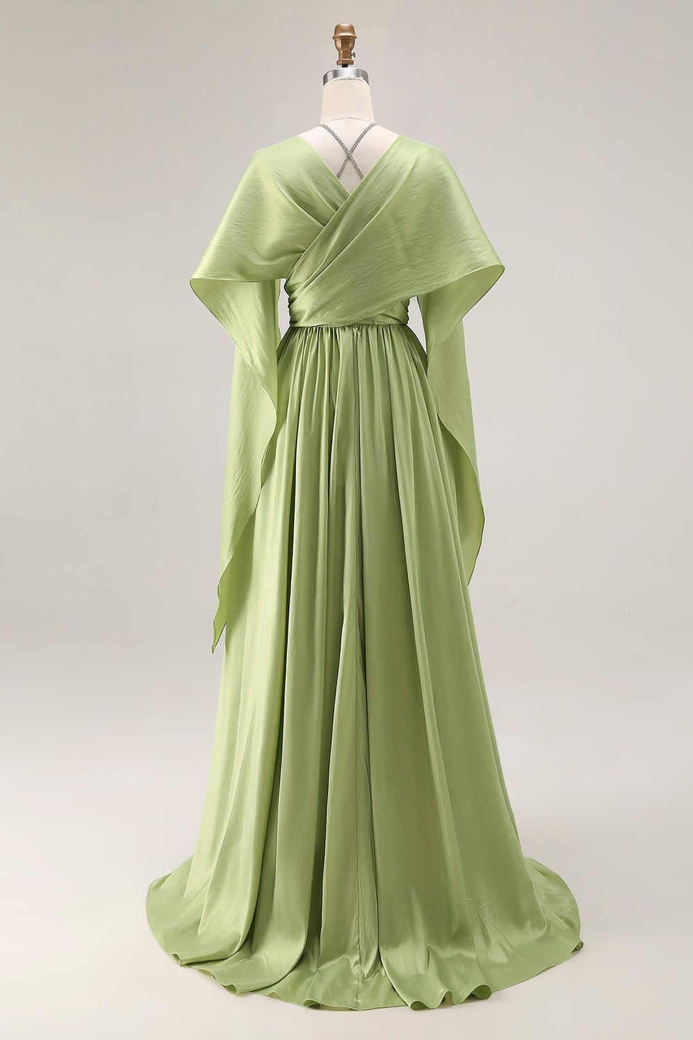 Zapakasa Women Sage Green Keyhole Long Corset Prom Dress with Slit Satin A Line Formal Dress with Side Cape Zapakasa Women Sage Green Keyhole Long Corset Prom Dress with Slit Satin A Line Formal Dress with Side Cape