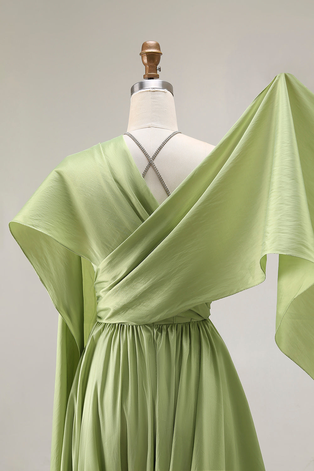 Zapakasa Women Sage Green Corset Long Prom Dress with Slit A Line Keyhole Formal Dress with Side Cape Zapakasa Women Sage Green Corset Long Prom Dress with Slit A Line Keyhole Formal Dress with Side Cape