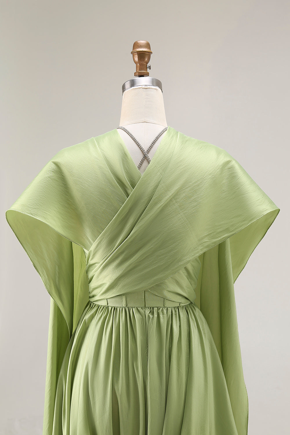 Sage Green Corset A Line Keyhole Long Prom Dress with Slit