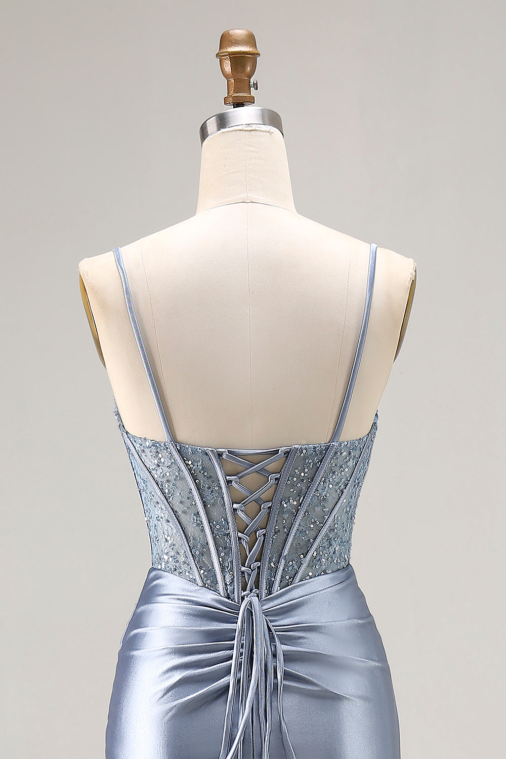 Sparkly Grey Blue Mermaid Corset Long Prom Dress with Beading