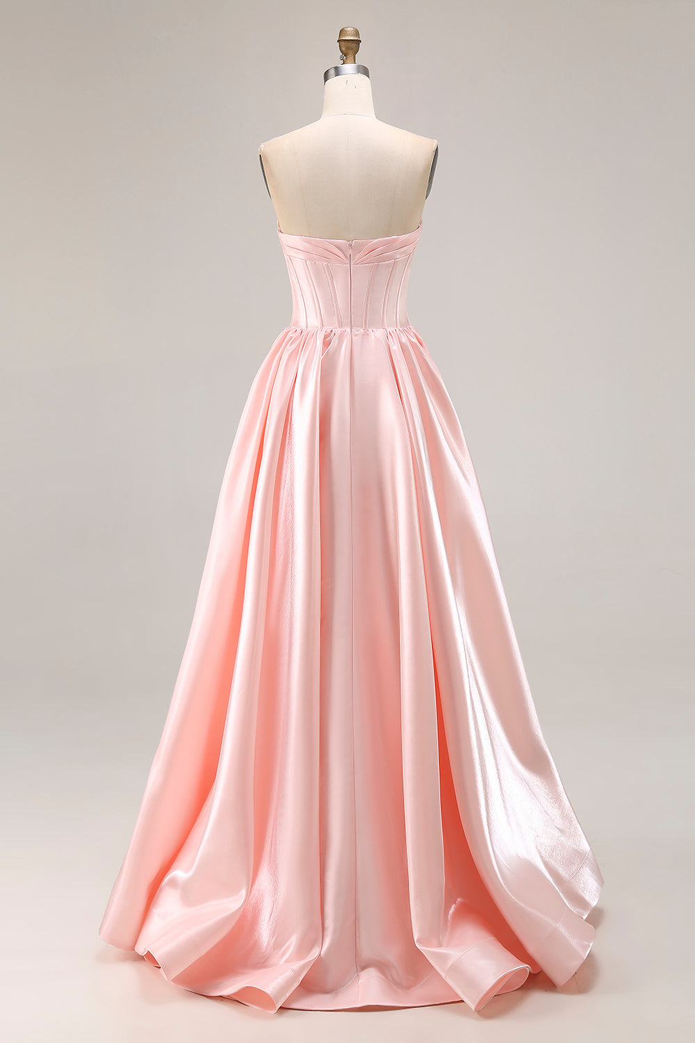 Sparkly Pink Sweetheart A Line Satin Long Prom Dress with Slit