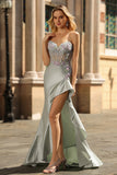 Sparkly Dusty Sage Corset Floral Sweetheart Long Prom Dress