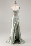 Sparkly Dusty Sage Corset Floral Sweetheart Long Prom Dress