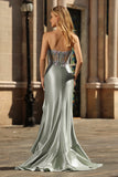 Sparkly Dusty Sage Corset Floral Sweetheart Long Prom Dress
