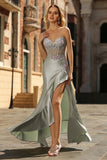 Sparkly Dusty Sage Floral Sweetheart Long Corset Prom Dress