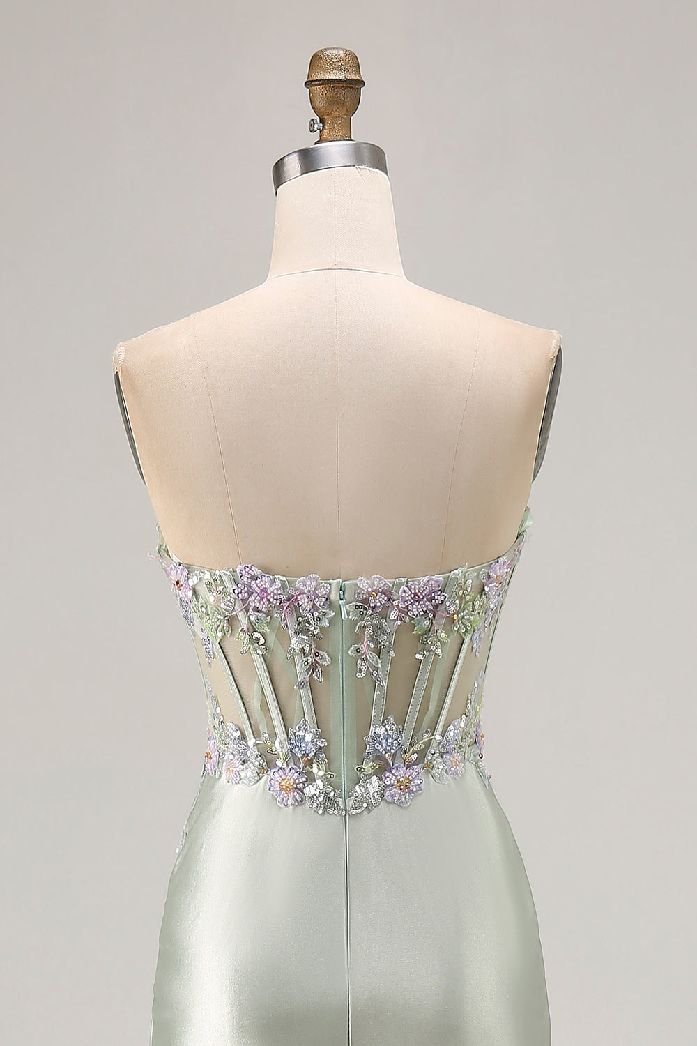 Sparkly Dusty Sage Corset Floral Sweetheart Long Prom Dress