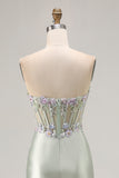 Sparkly Dusty Sage Corset Floral Sweetheart Long Prom Dress
