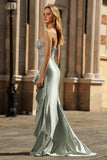 Sparkly Dusty Sage Floral Sweetheart Long Corset Prom Dress