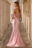 Sparkly Pink Floral Strapless Long Corset Prom Dress with Slit