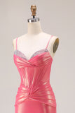 Sparkly Watermelon Corset Metallic Long Prom Dress with Beading