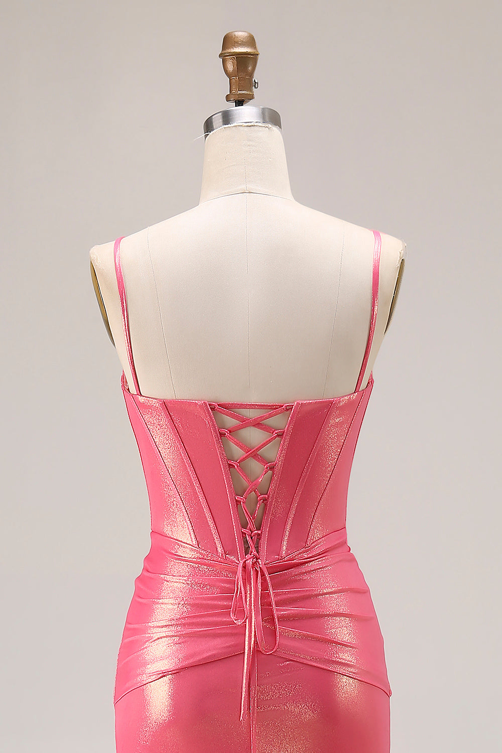 Sparkly Watermelon Corset Metallic Long Prom Dress with Beading