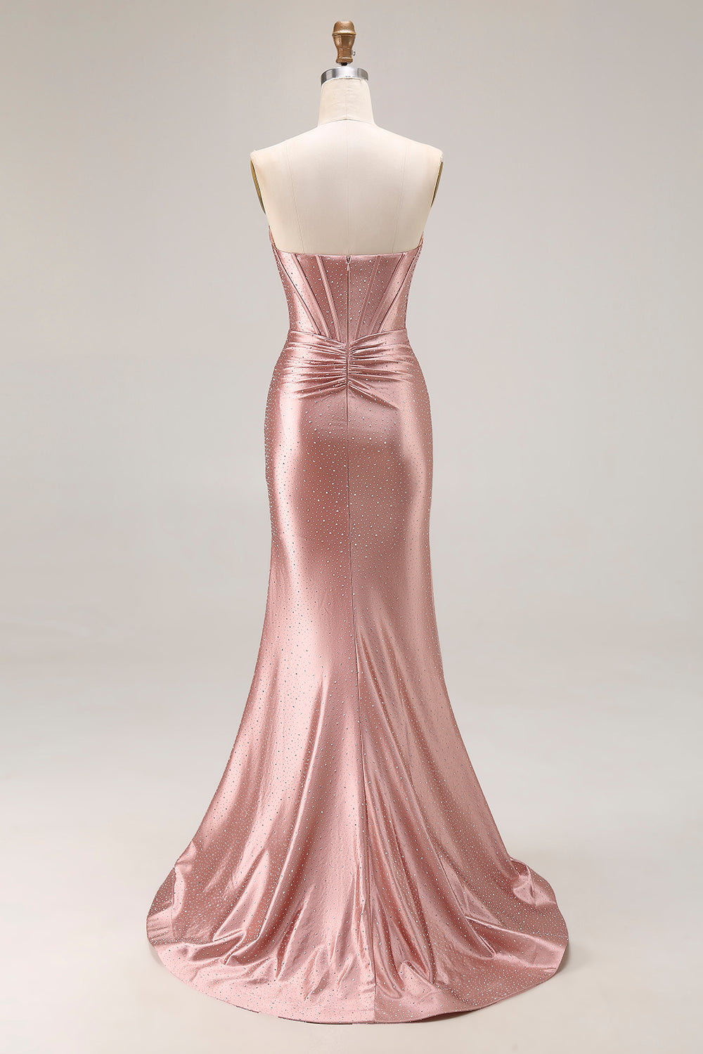 Sparkly Dusty Rose Beaded Mermaid Corset Long Prom Dress with Slit