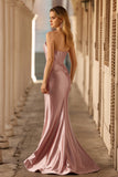 Sparkly Dusty Rose Beaded Mermaid Corset Long Prom Dress with Slit