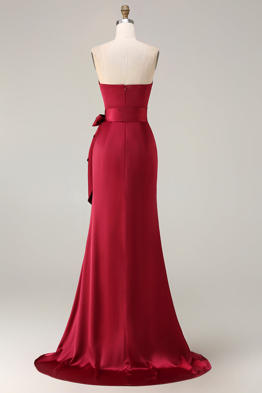 Burgundy Satin Mermaid Neck Scarf Ruched Long Prom Dress