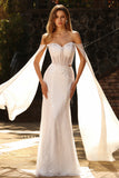 Sparkly White Mermaid Beaded Off the Shoulder Long Corset Prom Dress