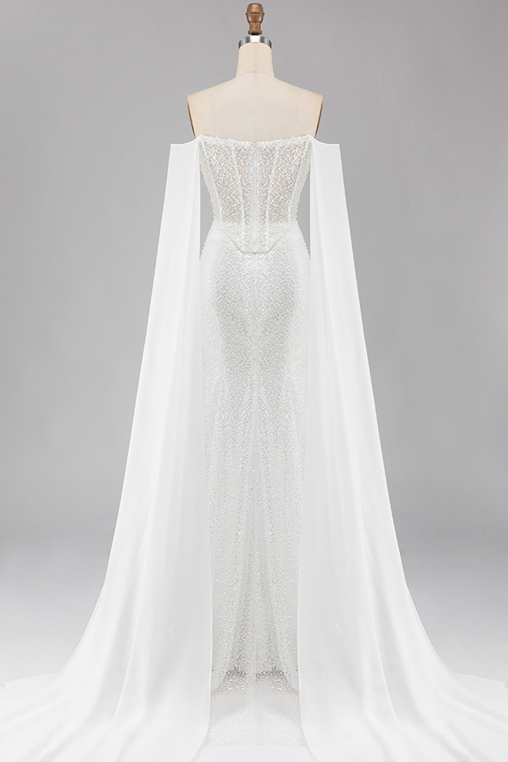 Sparkly White Mermaid Beaded Off the Shoulder Long Corset Prom Dress