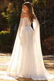 Sparkly White Mermaid Beaded Off the Shoulder Long Corset Prom Dress