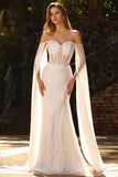 Sparkly White Mermaid Off the Shoulder Long Corset Prom Dress with Beading