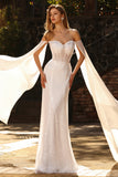 Sparkly White Mermaid Off the Shoulder Long Corset Prom Dress with Beading