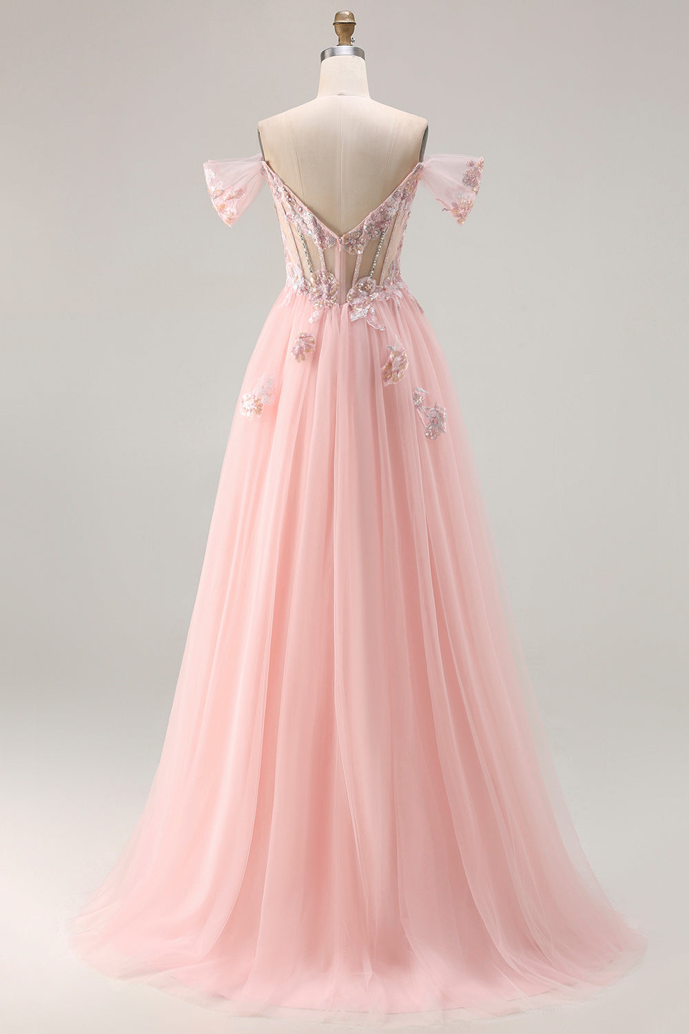 Zapakasa Women Sparkly Floral Pink Long Corset Prom Dress with Beading