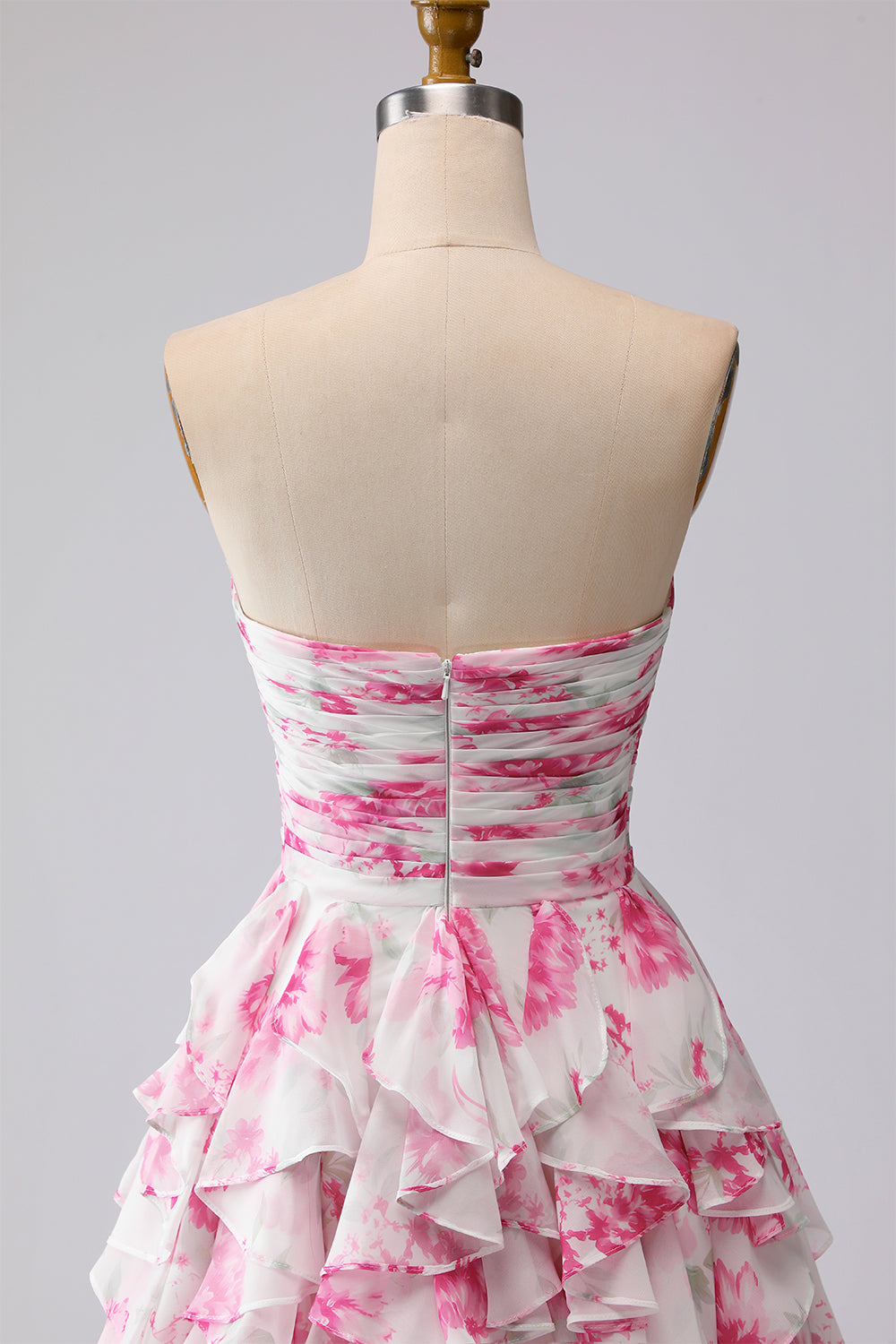 Floral White and Fuchsia Sweetheart Ruffled A Line Long Prom Dress