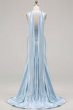 Blue Satin Mermaid Sweetheart Long Corset Prom Dress
