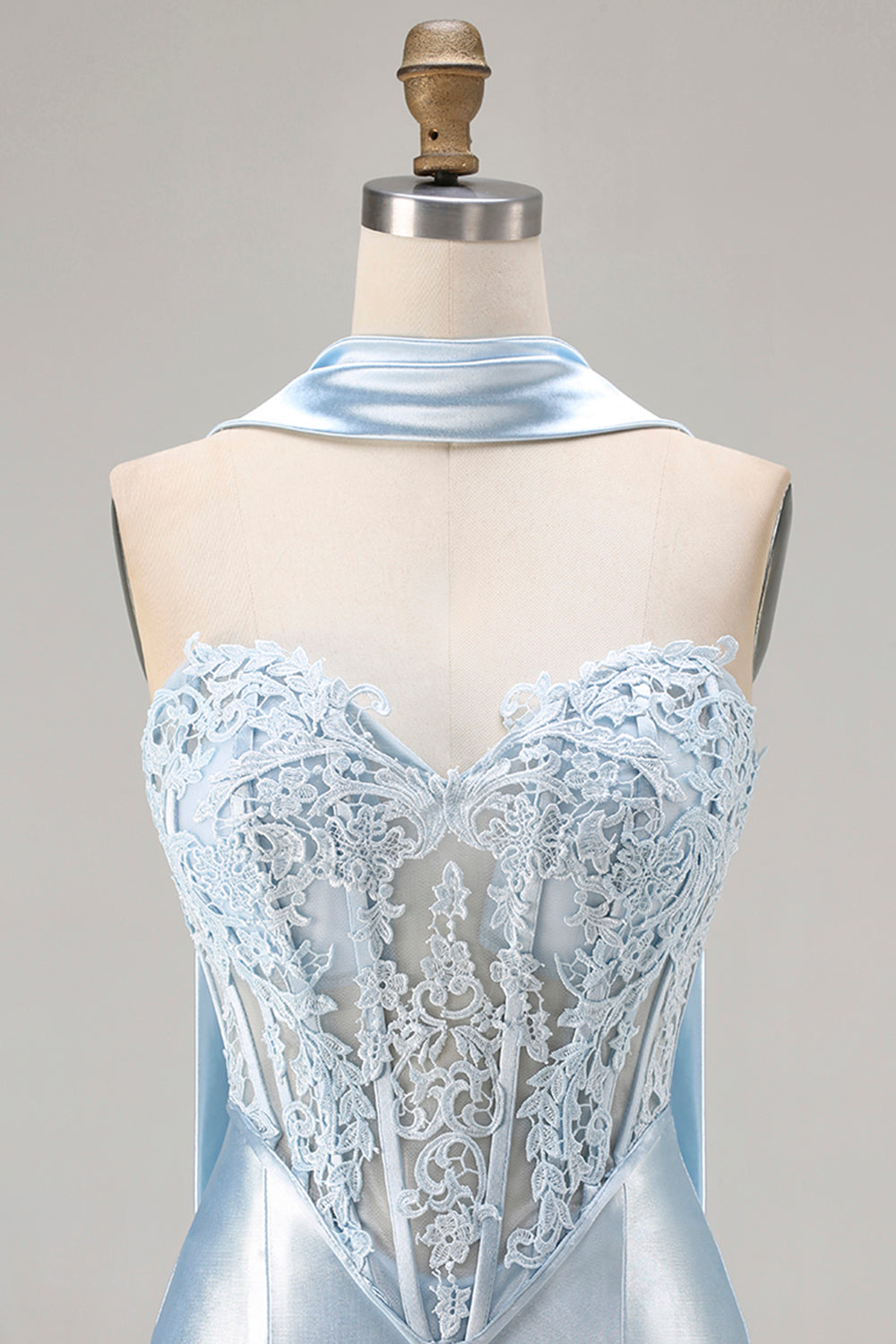 Blue Satin Mermaid Sweetheart Long Corset Prom Dress