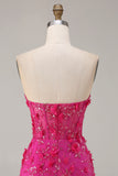 Sparkly Floral Fuchsia Beaded Mermaid Long Corset Prom Dress with Slit