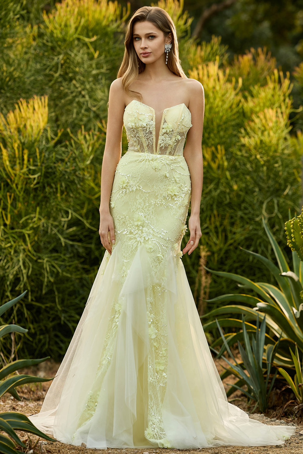 yellow floral prom dress MissJophiel Embroidery Floral V Neck Yellow Prom Dress Lavender / Above Knee / US14