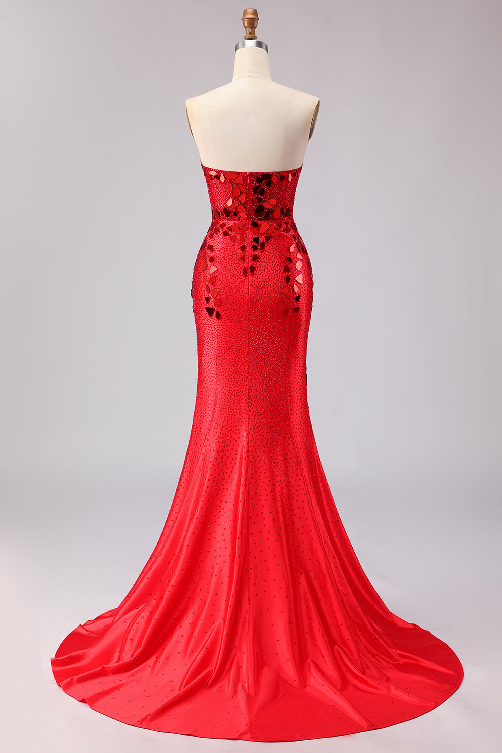 Sparkly Red Mermaid Mirror Sweetheart Long Prom Dress with Slit