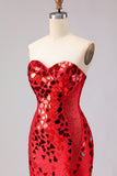 Sparkly Red Mermaid Mirror Sweetheart Long Prom Dress with Slit