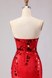 Sparkly Red Mermaid Mirror Sweetheart Long Prom Dress with Slit
