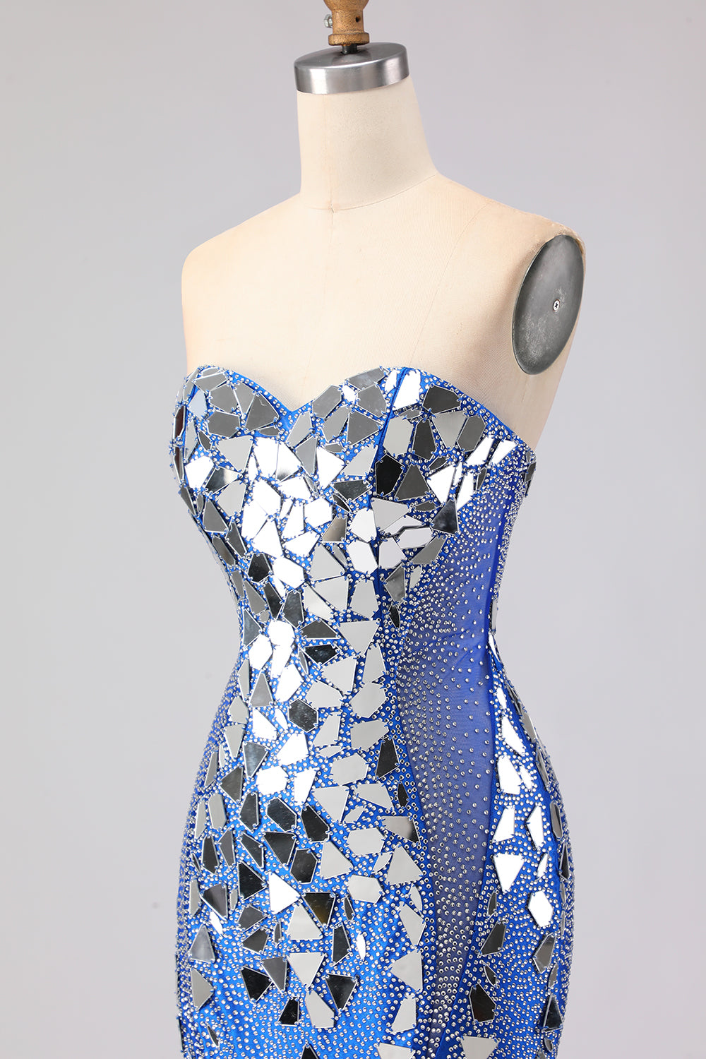 Sparkly Red Mermaid Mirror Sweetheart Long Prom Dress with Slit