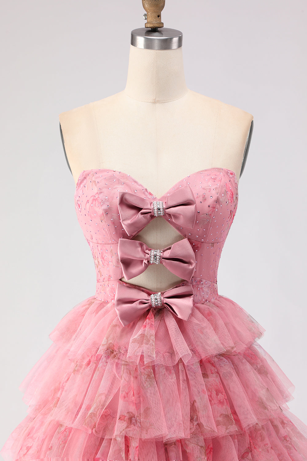 Black Floral Tiered Sweetheart Tulle Long Prom Dress with Bows